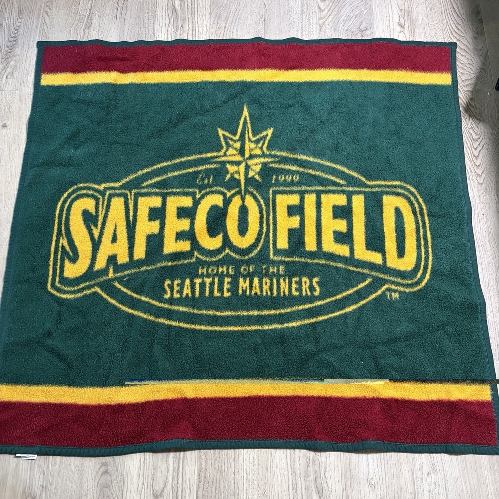 Vintage Seattle Mariners Safeco Field Throw Blanket Biederlack Made USA 49.5x51